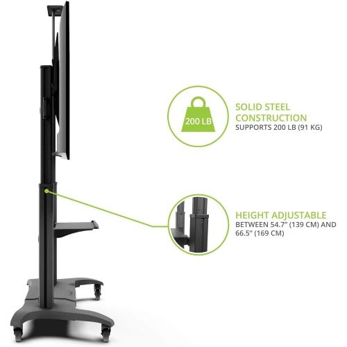 Kanto MTMA100PL Height Adjustable Mobile TV Stand with Adjustable Shelf for 60-inch to 100-inch TVs